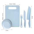 thumbnail image 3 of Cthrlog Children's Plastic Cutting Knife Set Safe Fruit Slicing Tools for Kids Kitchen Learning Teaching Kit with Board Plates Fork Blue 2 Knives 2 Plates 1 Fork 1 Board, 3 of 6
