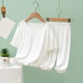 thumbnail image 2 of XDZJLR Tenues pour Fillettes, Ensemble Pantalon à Manches Courtes d'Été pour Enfants, Pyjamas Fins Unis, Col Rond, Vêtements de Maison pour Enfants, 3-4 Ans, 2 of 4