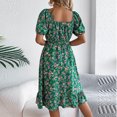 thumbnail image 3 of ZZwxWA Women's Dresses Floral Print Square Neck Puff Sleeve Ruffle Hem Loose Smock Midi Dress One-line Neck High Waist Womens Summer Sundress, 3 of 3
