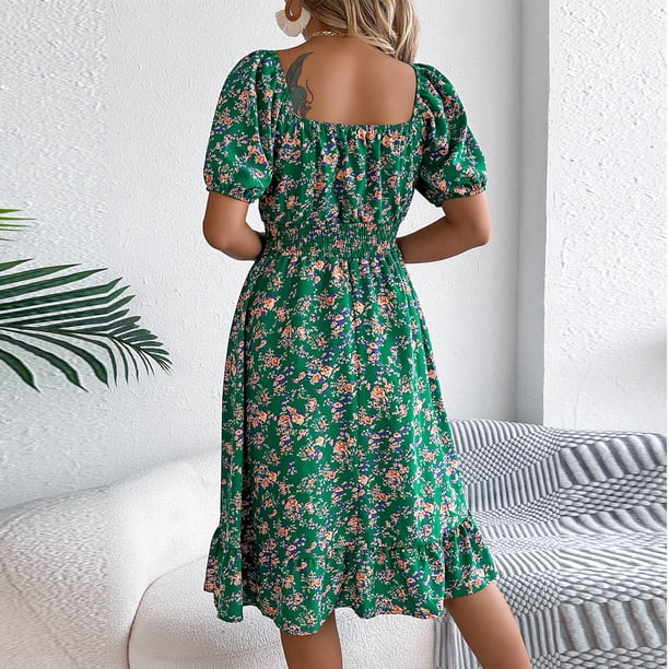ZZwxWA Women's Dresses Floral Print Square Neck Puff Sleeve Ruffle Hem Loose Smock Midi Dress One-line Neck High Waist Womens Summer Sundress - Walmart Business Supplies ZZwxWA Women's Dresses Floral Print Square Neck Puff Sleeve Ruffle Hem Loose Smock Midi Dress One-line Neck High Waist Womens Summer Sundress - Walmart Business Supplies