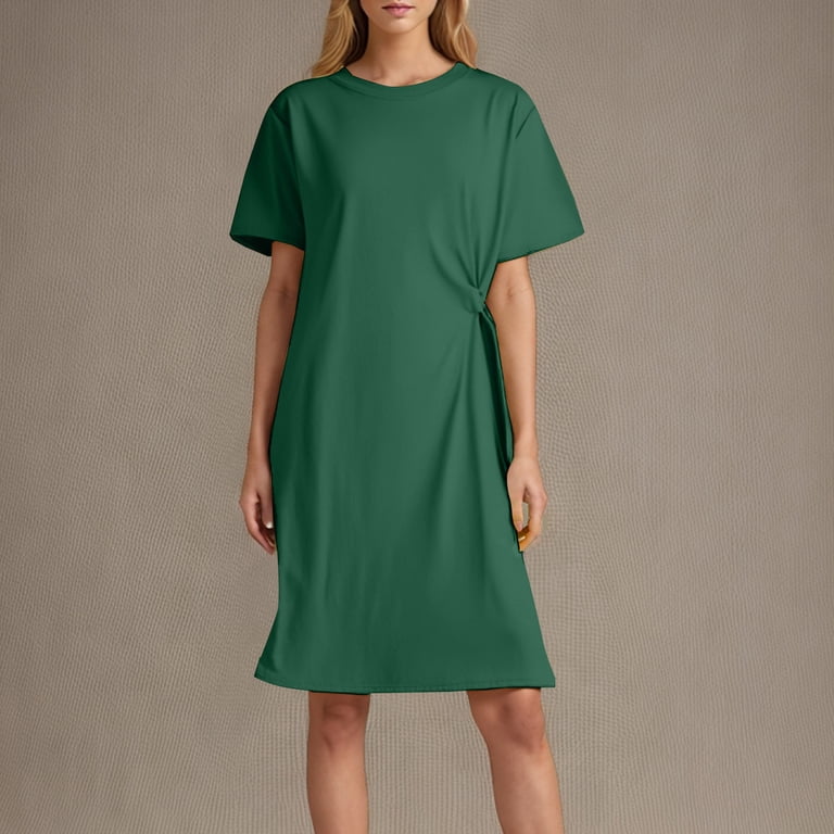 Arnsht Women's Summer Crew Neck Short Sleeve Midi Tshirt Dresses Solid  Color Casual Tunic Dress with Pockets Green M - Walmart.com