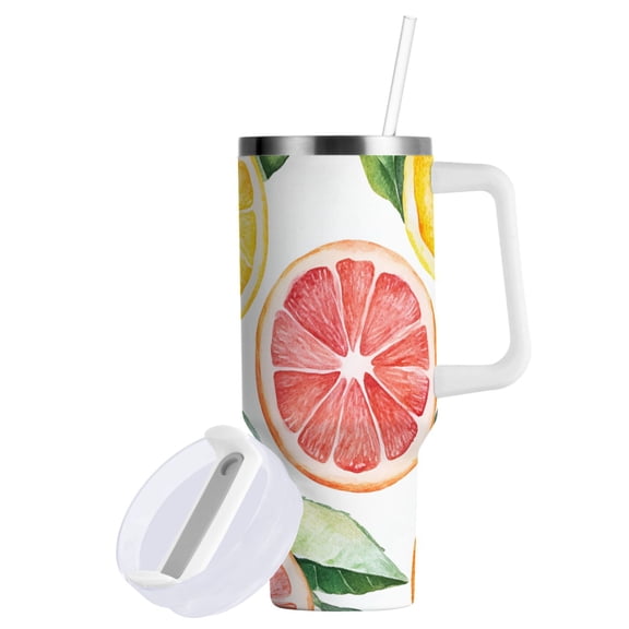 Yayeee 40oz Double-Wall Insulated Stainless Steel Tumbler with Handle Bottle, Candy Grapefruit
