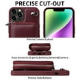 thumbnail image 5 of Crossbody Wallet Case Compatible with iPhone 14 Pro with Detachable RFID Blocking Zipper Card Holder Pocket, Shoulder Strap Removable PU Leather Purse Shockproof Phone Cover, Winered, 5 of 9
