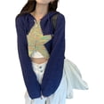 thumbnail image 2 of Gureui Women's Fashion Cropped Sweater Cardigan Stars Pattern Long Sleeve Contrast Color Zipper-Up Knit Hoodie Open Front Pullover Tops Streetwear, 2 of 8