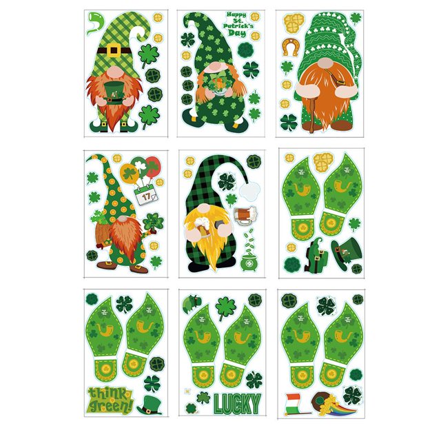 De Decoración Adhesiva Para Ventana, Pegatinas De Trébol Para Ventana, Adhesivos De La Suerte De Elfo Verde Para Decoración De Festival, Hogar, Escuela, Aula 9 Hojas Advancent HA043984-01
