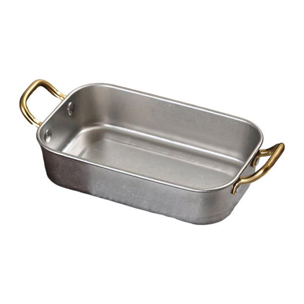 Bandeja de acero inoxidable para servir, bandeja para comida con asa doble, creativa, plato de fruta, plato para aperitivos, para papas fritas y pollo L Retro