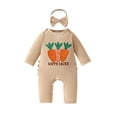 thumbnail image 2 of XIMIN Baby Girl Easter Outfit, Long Sleeve Knit Ribbed Jumpsuit with Bunny Design, Newborn Romper Bodysuit and Headband Set, 2 of 8