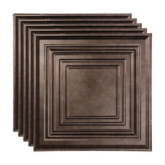 FASÄDE Traditional Style/Pattern 3 Decorative Vinyl 2ft x 2ft Lay in Ceiling Panel in Smoked Pewter (5 Pack)