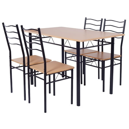 5 PCS Dining Table Set 4 Chairs MDF Metal Frame Kitchen Furniture