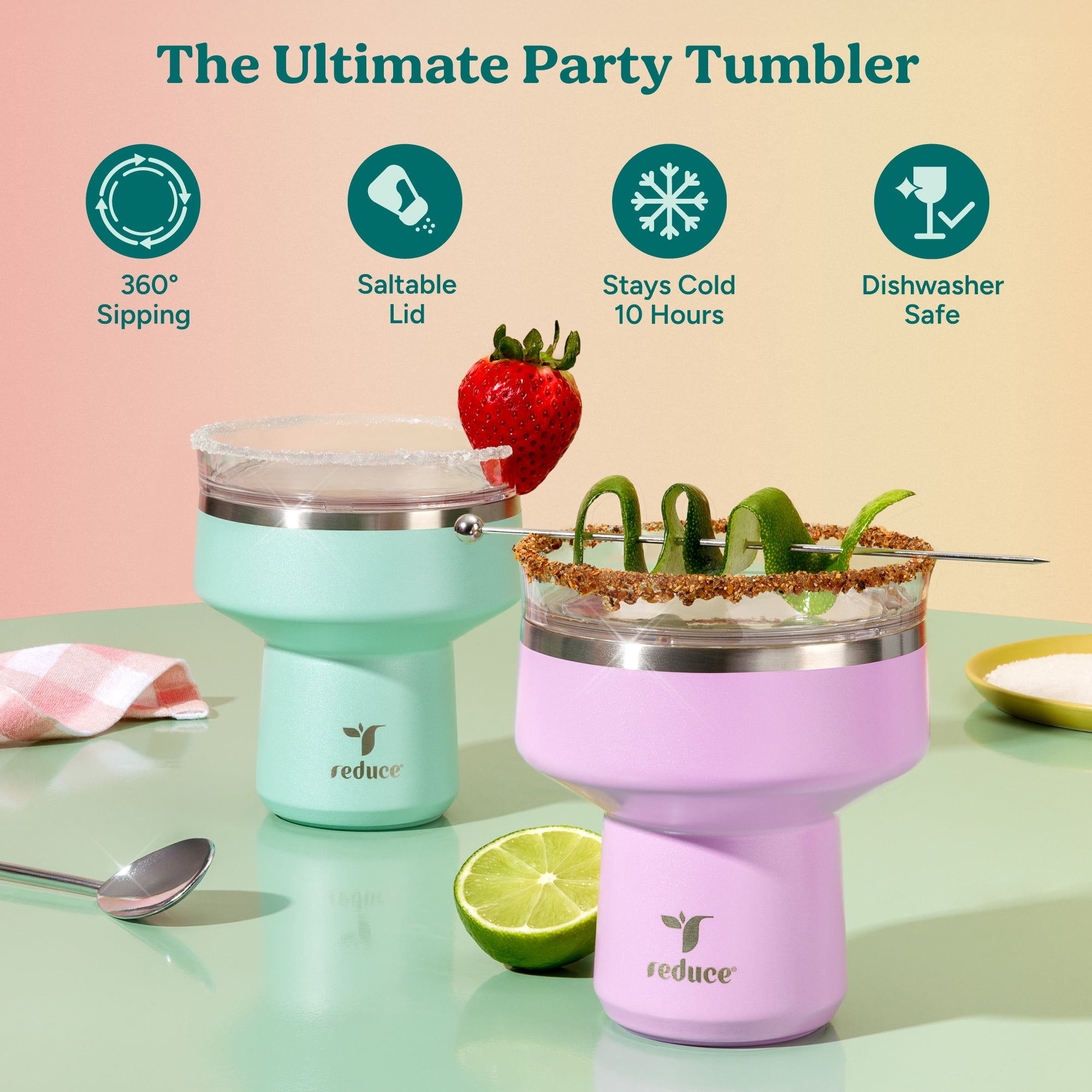 Reduce 12 oz Saltini Margarita Tumbler, Strawberry Cream and Mint Chip, 2-Pack