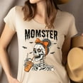 thumbnail image 4 of Spooky Momster T-Shirt | Cute Skeleton Drinking Coffee Graphic Tee for Women, Dark Heather, Size XL, 4 of 6