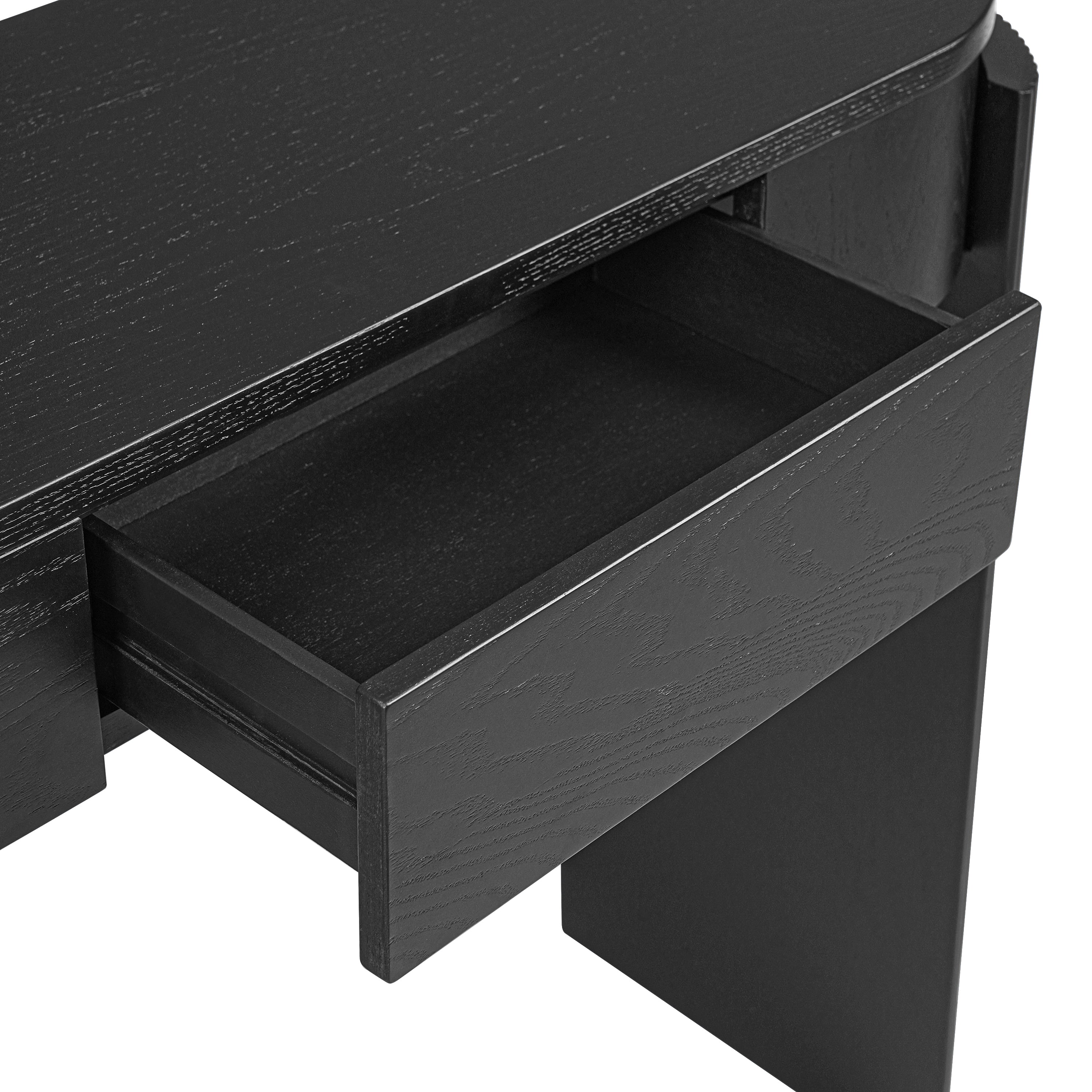 EUROCO 55" Entryway Table with Oval Top and 2 Drawers,Wood Console Table Sofa Table with Fluted Design for Living Room,Black