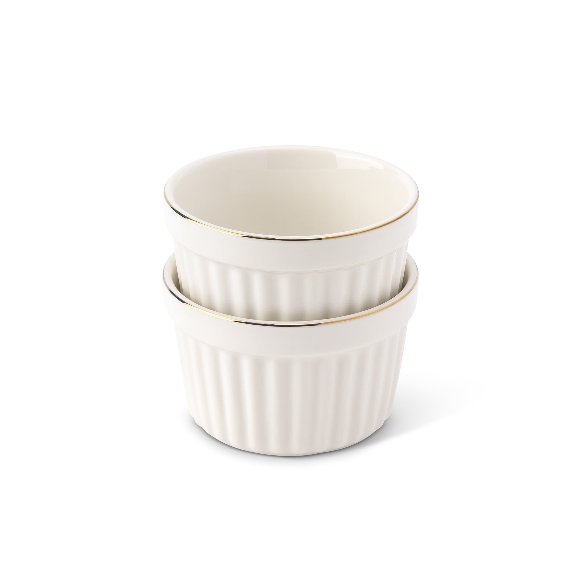 Thyme & Table Stoneware Ramekin Set, 2-Piece, 10 oz, White Ribbed