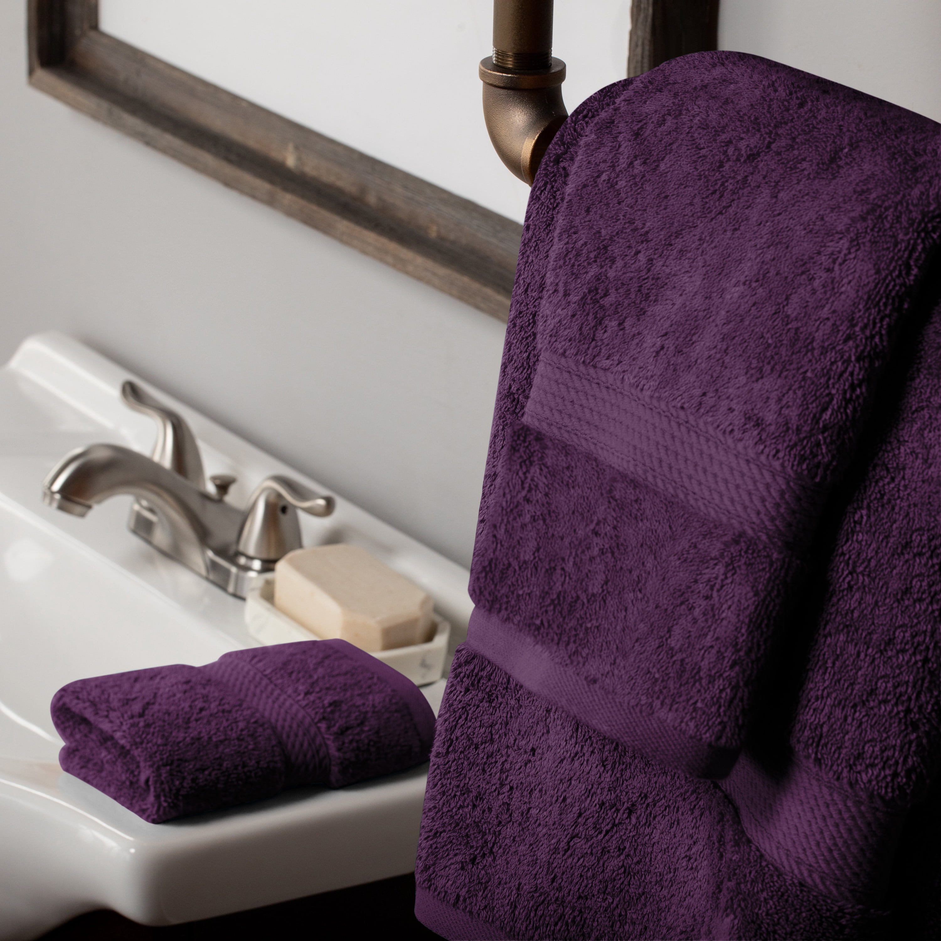 SUPERIOR Solid Egyptian Cotton 3-Piece Hand, Bath and Face Towel Set - Plum