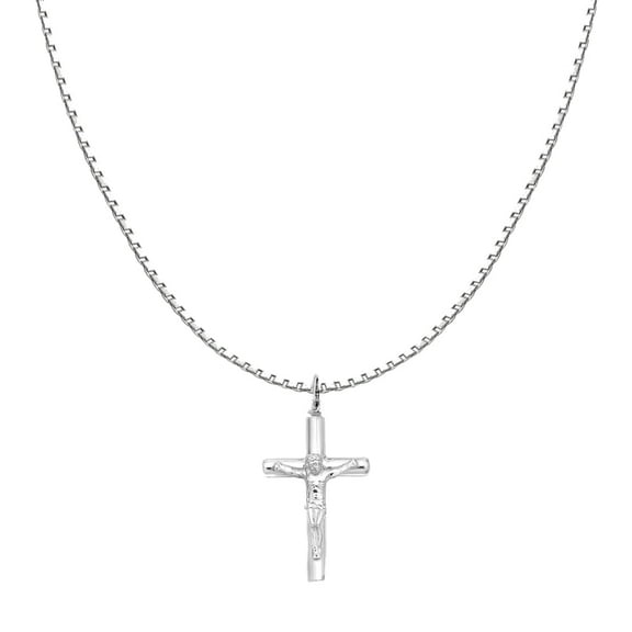 Ritastephens Sterling Silver Italian Crucifix Pendant Necklace with Silver Box Chain and Lobster Clasp, 18"