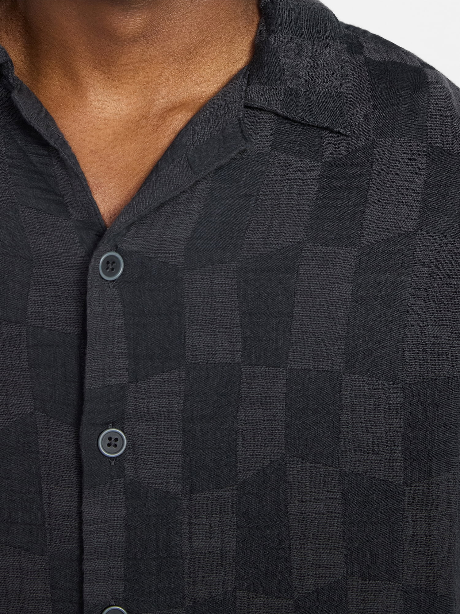 No Boundaries Check Gauze Shirt with Short Sleeves, Men's XS-5XL
