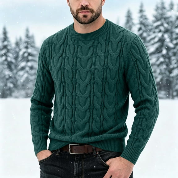 LYSMORA Men's Crew Neck Cable Knit Sweater Long Sleeve Pullover Top for Daily Commute Outdoor Walk Fall Winter Casual Outing