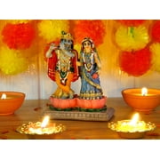 BangBangDa Hindu God Radha Krishna Statue - 5.7”H Indian Murti Lord Krishna Idol with Flute for Wedding Valentine Birthday Diwali Puja Gifts for Indian Couple Home Temple Mandir Altar Pooja Item