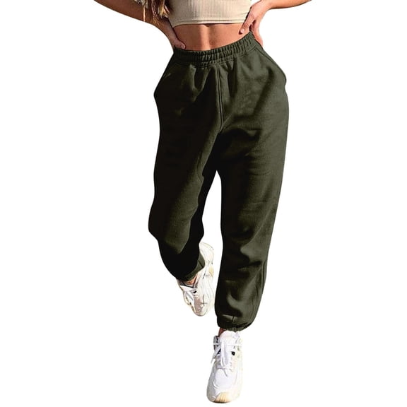 Baqcunre Women's Fleece-Padded High-Waisted Loose and Corded Feet Pants Size S-XXL,Fleece Lined Pants Women Womens Sweatpants Joggers for Women Pants for Women Army Green