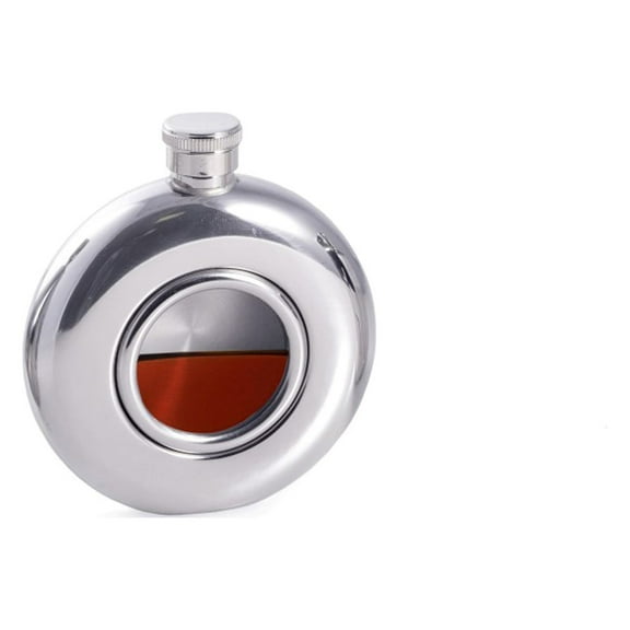 5 oz. Stainless Steel Mirror Finish Flask with Glass Center.