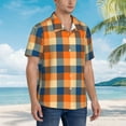 thumbnail image 3 of Honeii Warm Orange Plaid Print Men’s Hawaiian Shirt,Classic Button-Down Short Sleeve Shirt, for Beach, Vacation, and Outdoor Activities,X-Large, 3 of 7