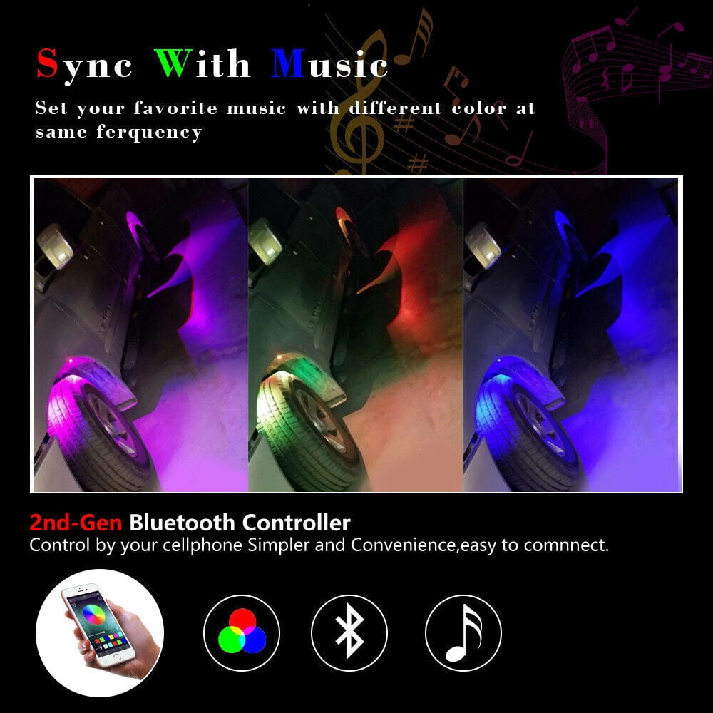 4 Pods RGB LED Rock Lights Chasing Multi Color Bluetooth APP Music UTV ATV Truck