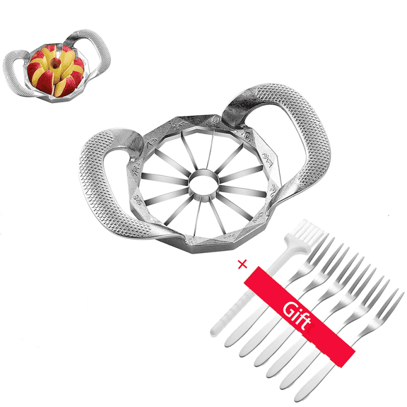 Apple Slicer,  12 Slice Heavy Duty Stainless Steel Apple Slicer and Corer with 6 Forks and a Cleaning Brush