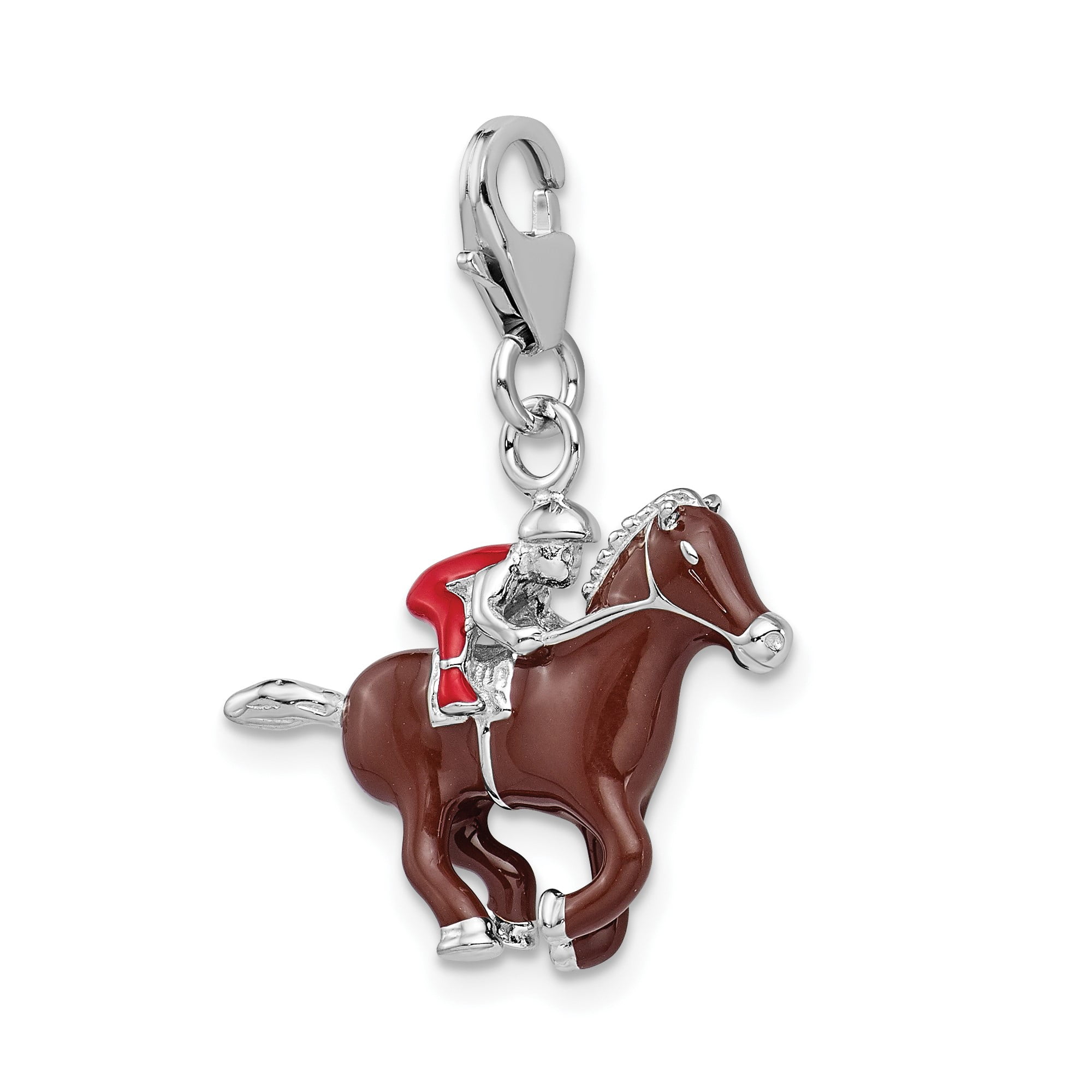 Sterling Silver Horse Racing Charm Pendant with Enamel Jockey, Equestrian Jewelry for Women, Racehorse Necklace or Bracelet Accessory, Sports Symbol of Speed and Passion