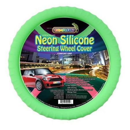 Cameleon Cover NEON-GREEN New Neon Glow In The Dark Green Silicone Steering Wheel Cover