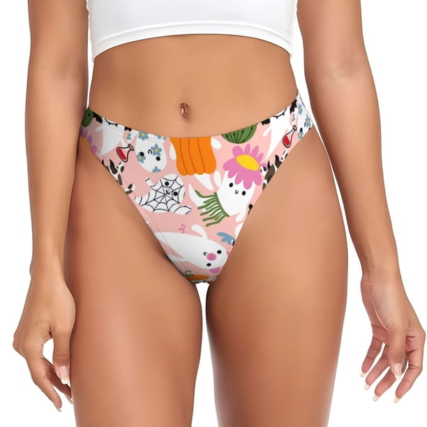 Balery Cartoon Halloween Tangas de Algodón para Mujer con Estampado – Ropa Interior Sexy, Transpirable, G-string-XX-Large