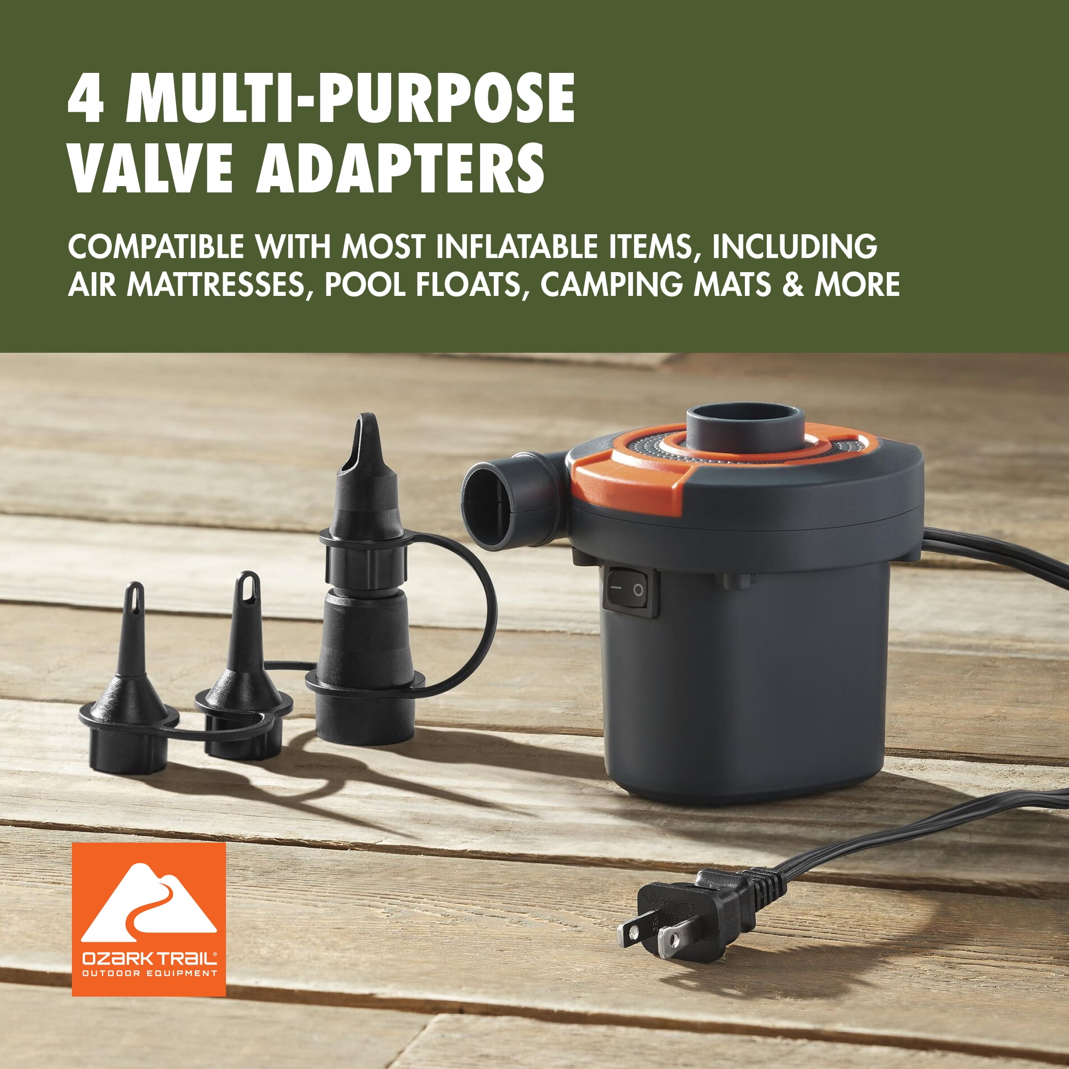 Ozark Trail Sidewinder 4" High AC Electric Air Pump, Grey and Orange