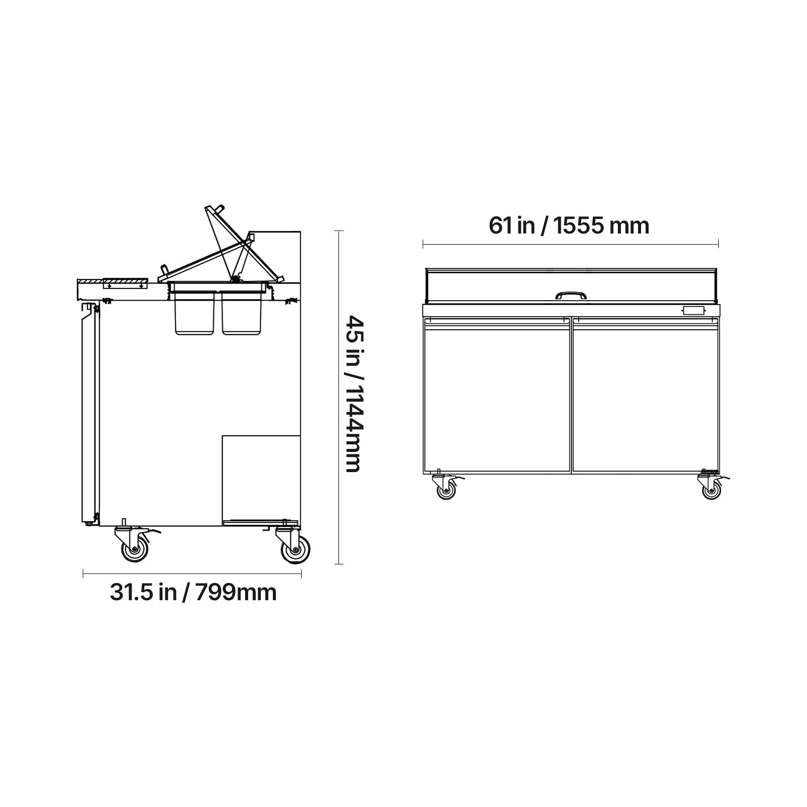VEVOR 60 Inch W Commercial Refrigerator, 15.4 Cubic Feet Sandwich Prep Refrigerated Table, Ultra Top Food Prep Refrigerator with 16 Pans & Cutting Boards