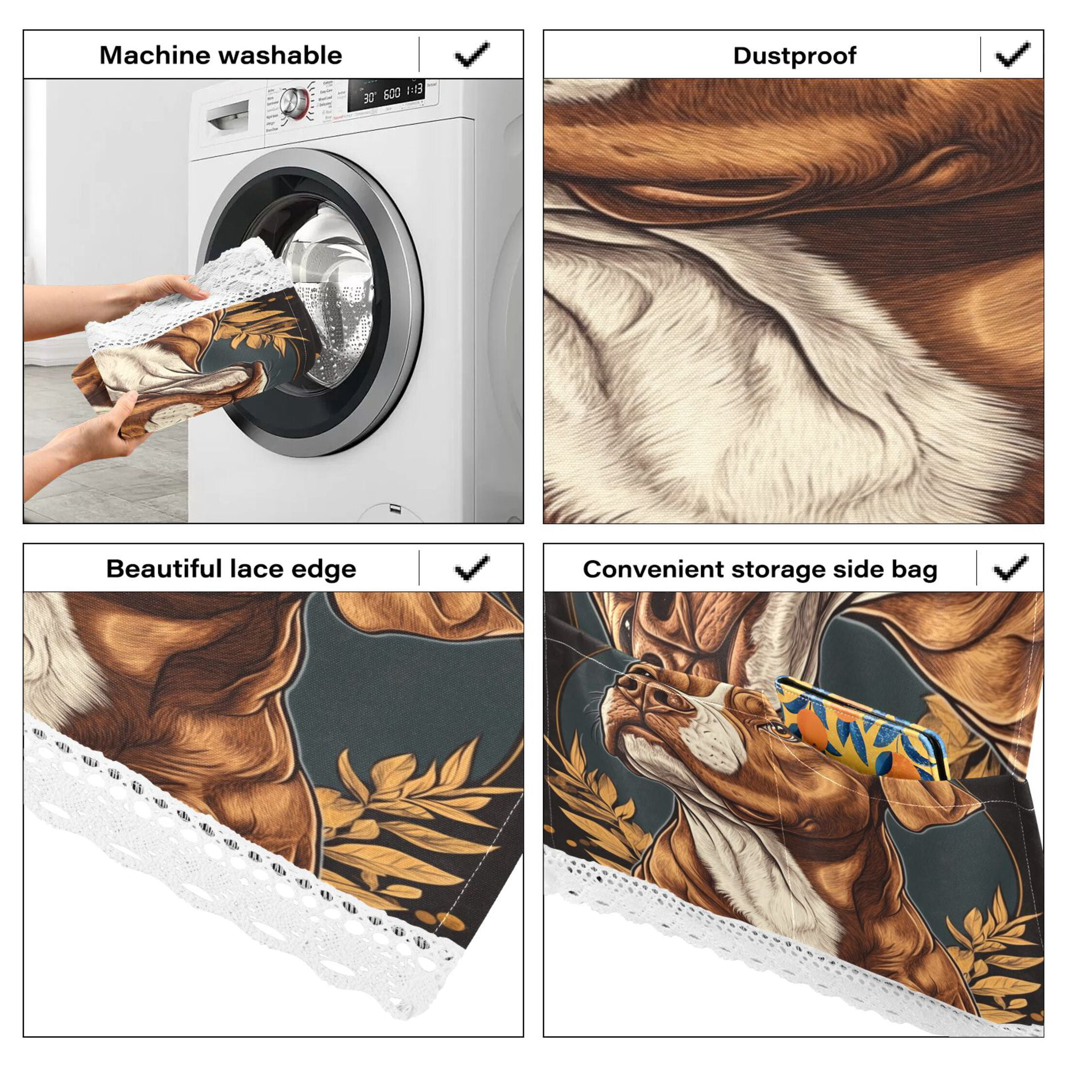 WOBOGO Brown Pit Bull Illustration Washing Machine Cloth Dryer Refrigerator Top Cover Protective Non-Slip Mat For Kitchen Laundry