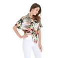 thumbnail image 3 of Women's Hawaiian Tie Front Crop Top Aloha Shirt in Sunset Neon Pastel L, 3 of 5