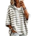 thumbnail image 2 of IUYRTFE Women's V Neck Batwing Sleeve Knit Top Color Block Striped Casual Pullover with Kangaroo Pocket, 2 of 5