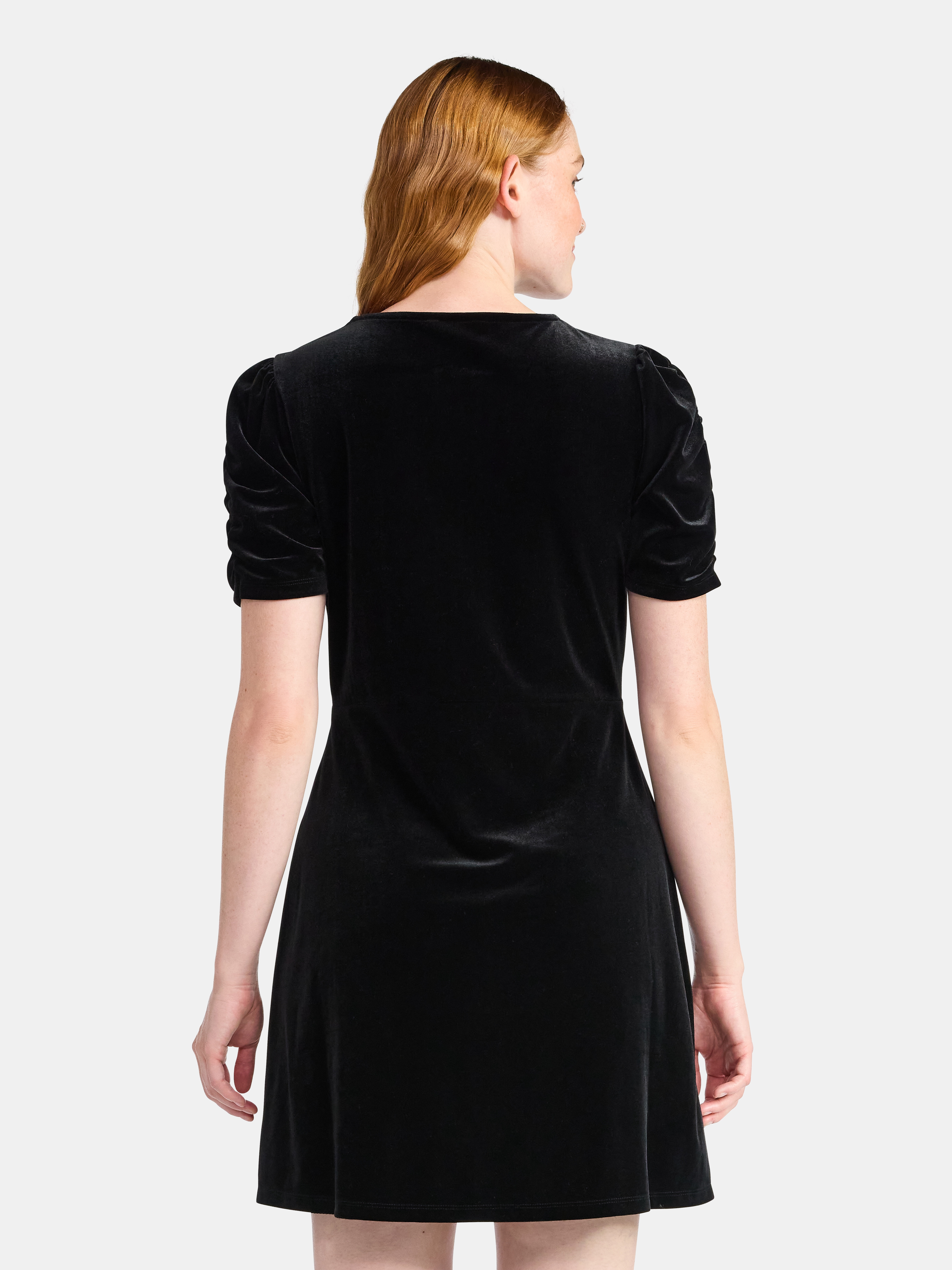 Time and Tru Women's Velvet Mini Dress with Puff Sleeves, Sizes XS-XXXL