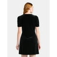 thumbnail image 3 of Time and Tru Women's Velvet Mini Dress with Puff Sleeves, Sizes XS-XXXL, 3 of 5