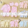 thumbnail image 3 of CAUYDY Newborn Girl Coming Home Outfits Infant Boy Clothes Preemie Layette Long Sleeved Shirt Warm Hat 2Pants Bib 5 Pieces Soft Set for Unisex Baby Fall Sizes One Size,Blue, 3 of 6