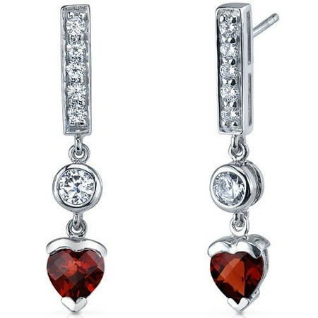 Oravo Exotic Love 2.00 Carats Garnet Heart Shape Dangle Cubic Zirconia Earrings in Sterling Silver