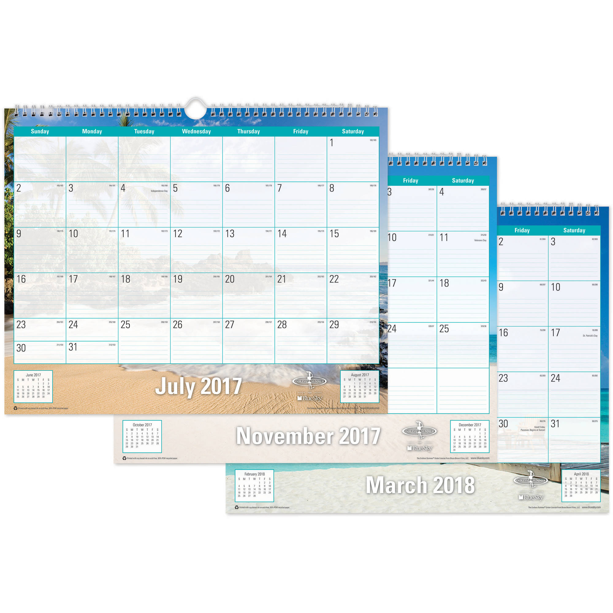 Blue Sky Endless Summer Monthly 15 X 12 Wall Calendar July 2017 