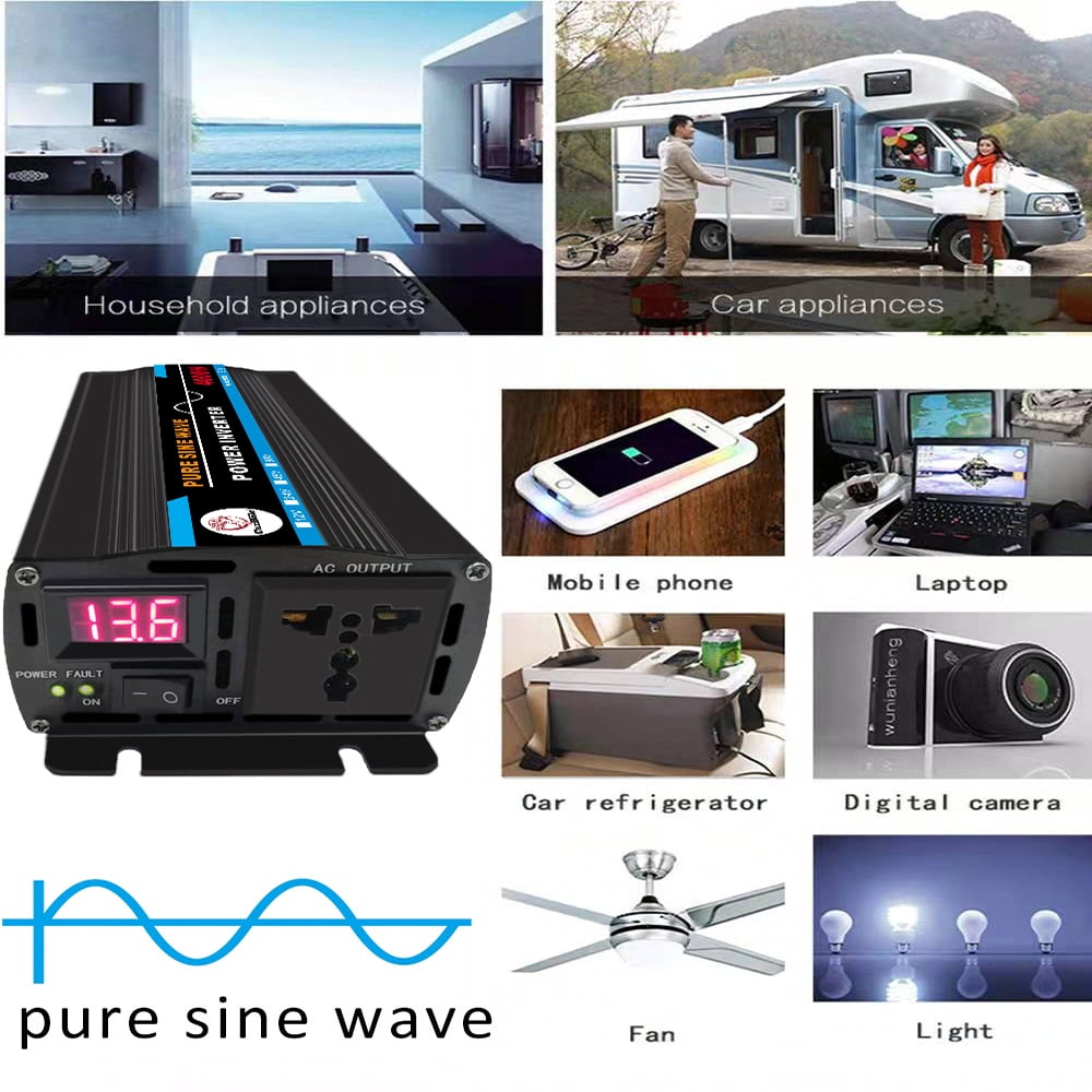 Pure Sine Wave Inverter, 4000W Power Inverter DC12V to AC 120V Car RV Converter Charger Adapter