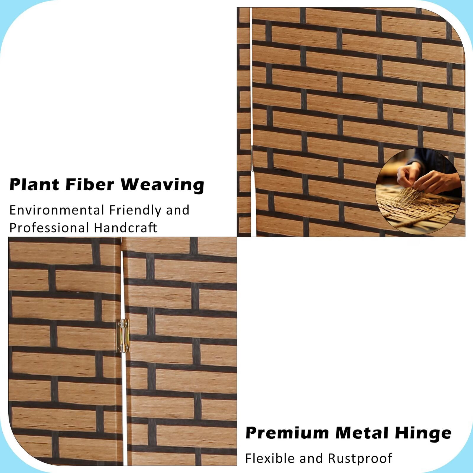 4 Panel Room Dividers Foldable Privacy Screen Decorative Indoor Screen 6TF Wooden Office Dividers Partition Wall for Home, Office, Bedroom, Brick