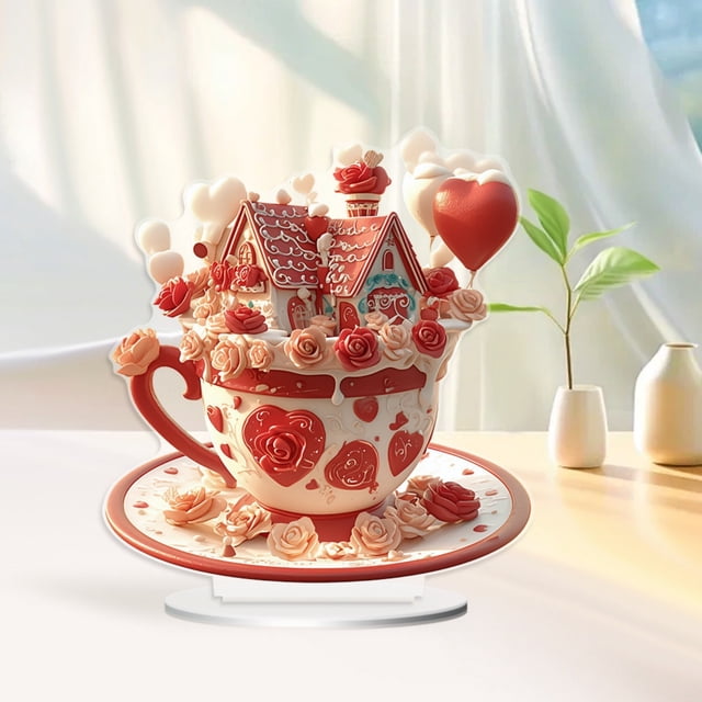 Decoración de mesa acrílica para cupcakes de San Valentín en 2D | Decoración de escritorio duradera y resistente al desgaste | Centro de mesa romántico y caprichoso para fiestas en casa o en la