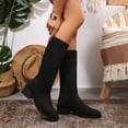 thumbnail image 5 of Women's Chunky Heel Mid Calf Boots, Plus Size Knit Pointed Toe Chunky Heel Casual Boots with Breathable Lining, Trendy Footwear for Daily Party Wear, 5 of 5