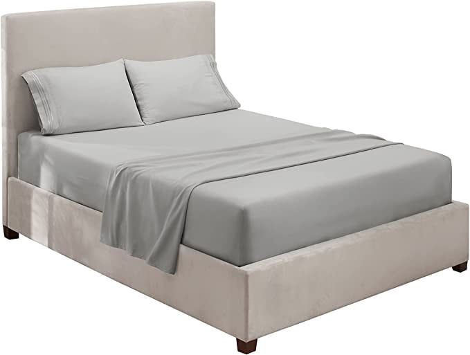 Clara Clark Premier 1800 Microfiber Collection 3-Line Bed Sheet Set, Queen Size, Silver Gray