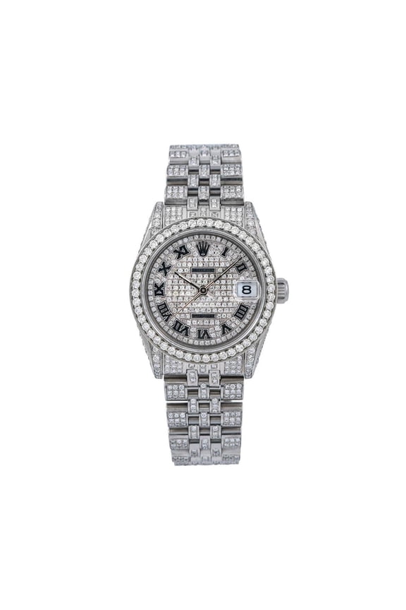Pre-Owned Rolex Datejust 31MM 78274 Diamond Paved Roman Dial Diamond Bezel Stainless Steel Full Diamond Jubilee Bracelet 12ct
