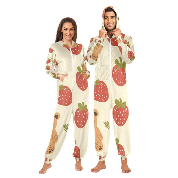 Cute Bear Strawberry Adult Unisex Onesie Pajamas Slim Fit One Piece Suit Pjs Sleepwear Pajama Jumpsuit