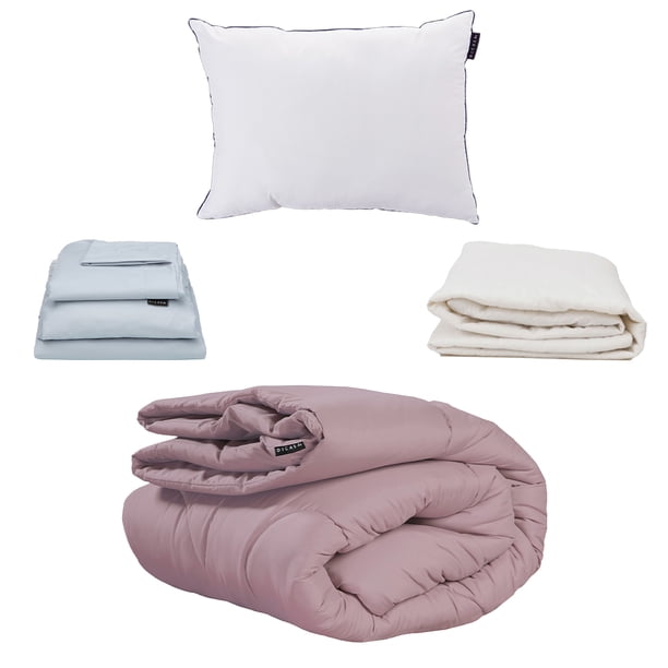 Edredon Homy Individual Lila + Sabanas Softy + Protector Ultra + Almohada One