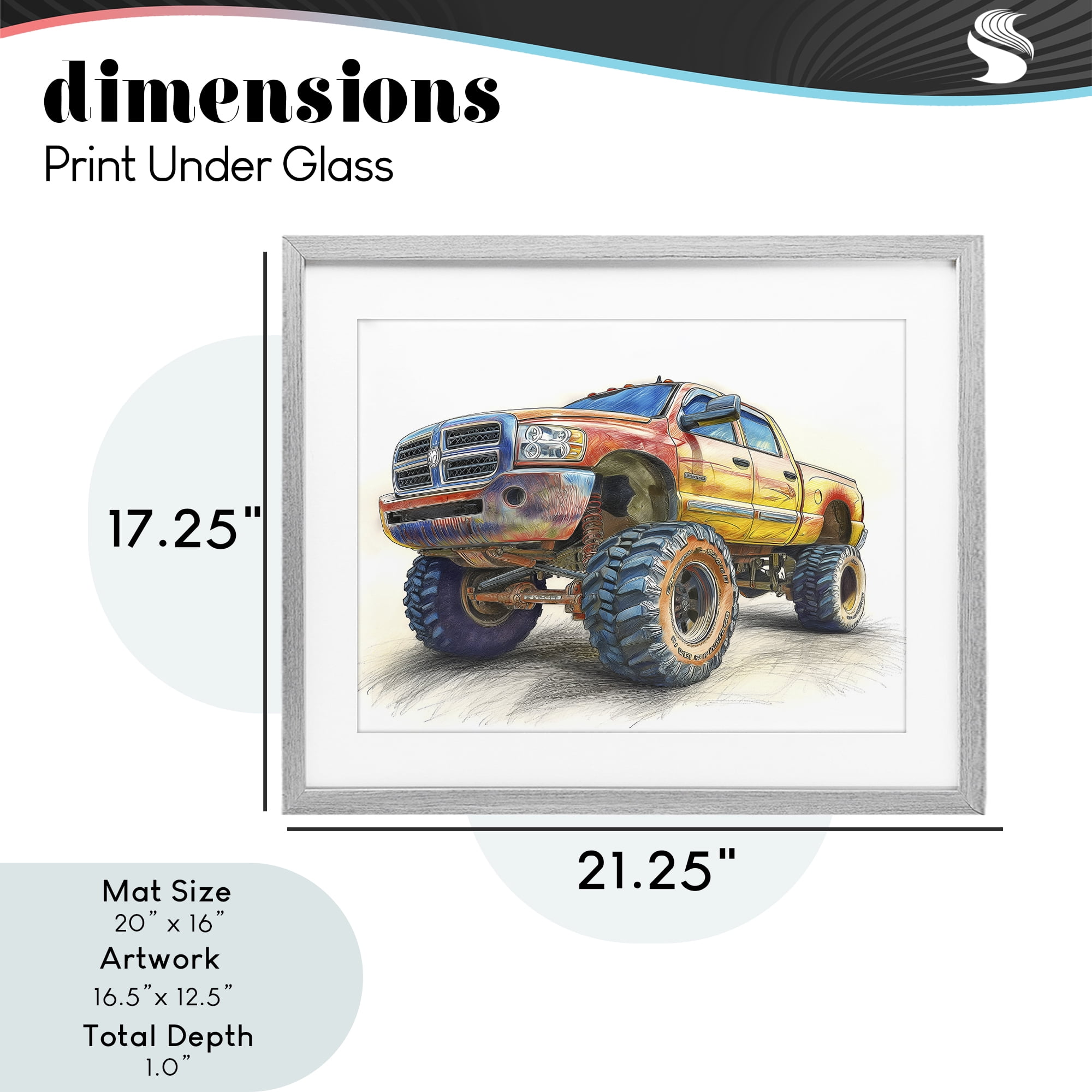 Stupell Industries Lifted Offroad Truck Gray Framed Print Under Glass, design by Steve Hunziker