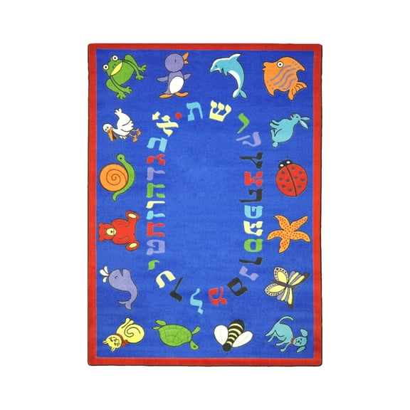 Kid Essentials - Early Childhood ABC Animals (Hebrew Alphabet), 5'4" x 7'8", Blue